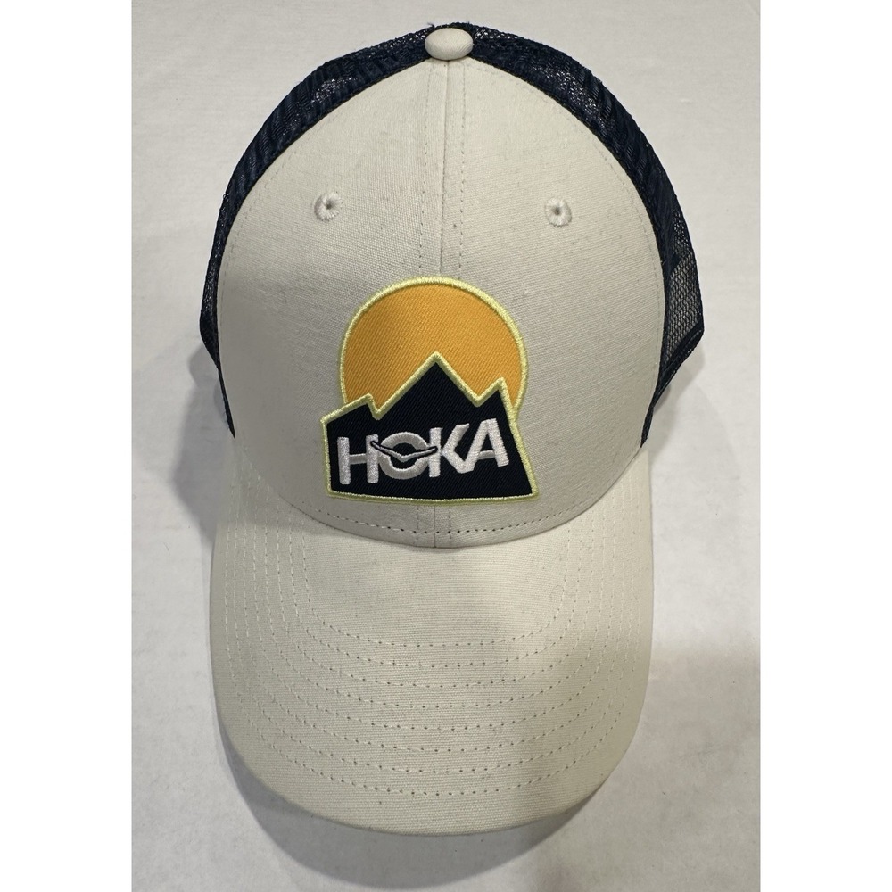 Hoka One One Time To Fly U Trail Trucker Hat Mesh Snap Back Cream Navy Yellow